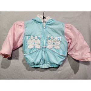 VTG Alpine‎ Way 4T Girls Kitty Cat Lightweight Windbreaker Hooded Jacket Pink